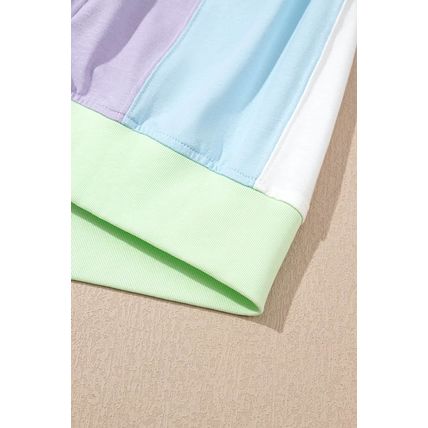 White Color Block Patchwork Half Sleeve Oversized T Shirt