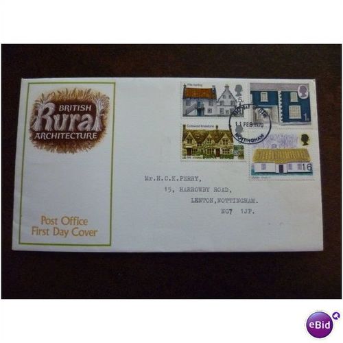 1970 GB British Rural Architecture PO FDC Nottingham FDI stamps thatch Cotswold