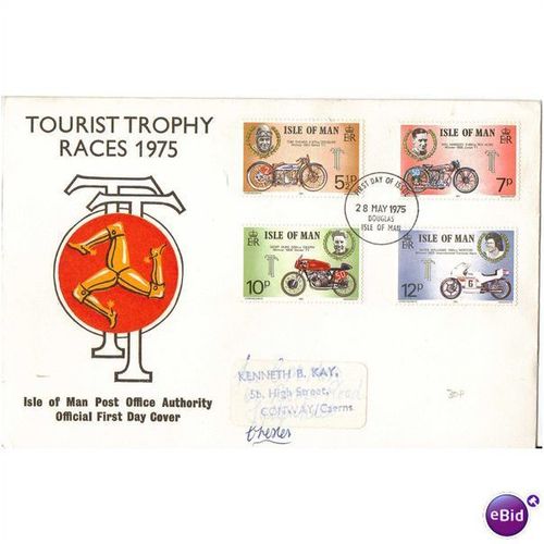 ISLE OF MAN 1975 TOURIST TROPHY MOTORCYCLE RACES FIRST DAY COVER DOUGLAS CDS