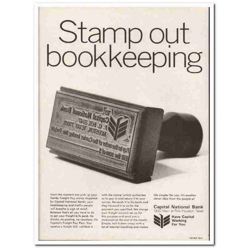 capital national bank 1967 stamp bookkeeping freight pay vintage ad