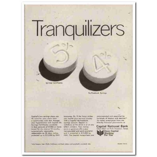 capital national bank 1967 tranquilizers saving certificate vintage ad