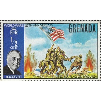 GRENADA, raising US flag in Iwo Jima, blue 1970, ½c