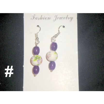 Unique elegant purple flower on whit porcelain plus glass with crystal earrings
