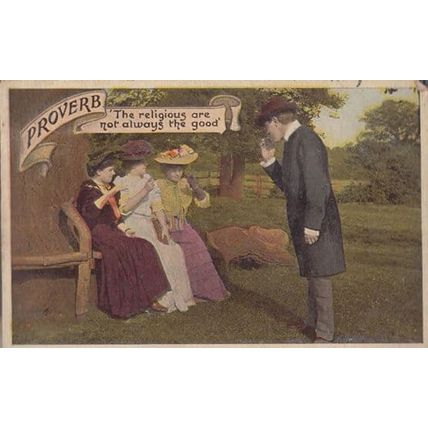 The Christian Religious Are Bad & Not Always The Good Proverb Antique Postcard