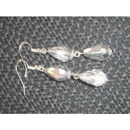 Beautiful smart casual half silver clear pear cut crystal glass long earrings