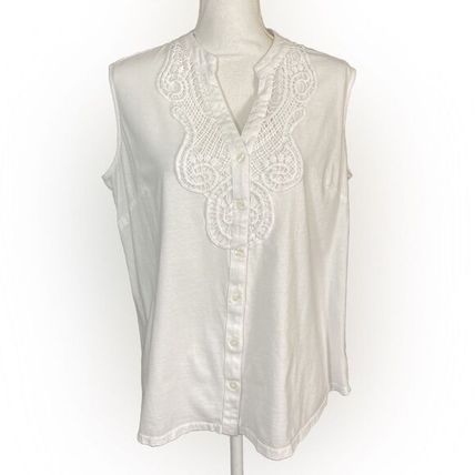Cathy White Sleeveless Top Womens Large L Casual Blouse Summer Shirt