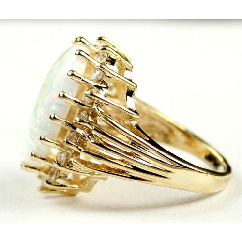 Created White Opal, 16 CZ accents, 10K Gold Ring, R270