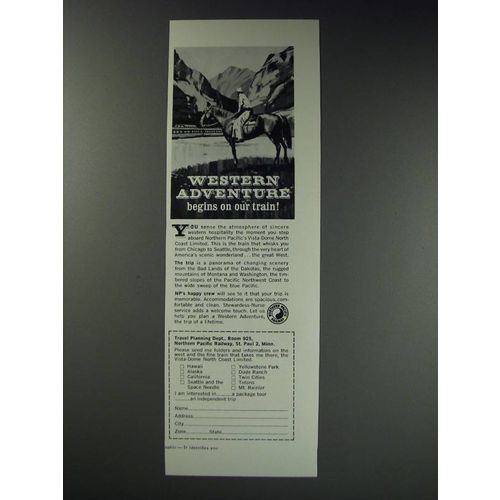 1963 Northern Pacific Railway Ad - Western Adventure begins on our train!