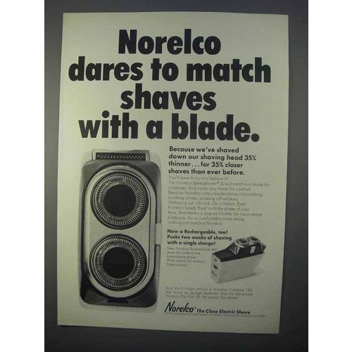 1966 Norelco Close Electric Shave Ad - Dares to Match