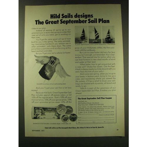 1971 Hild Sails Ad - Hild Sails designs the Great September Sail Plan