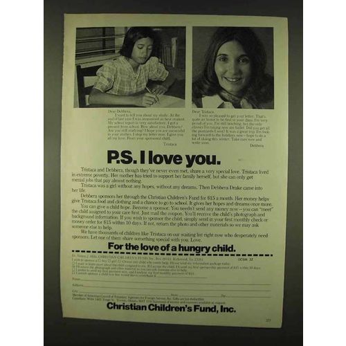 1978 Christian Children's Fund Ad - P.S. I Love You