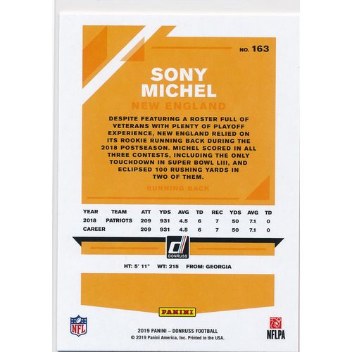 2019 Donruss Football Red Press Proof Parallel 163 Sony Michel Patriots