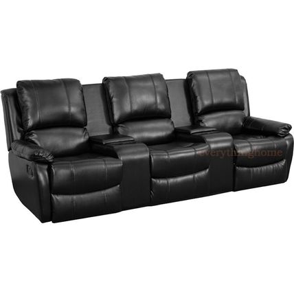 Leather-Soft Theater Seat Recliner 3-Seat Reclining Pillow Back Black Or Brown