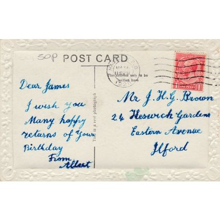 Dog Birthday Greetings Postcard 1928 used VGC