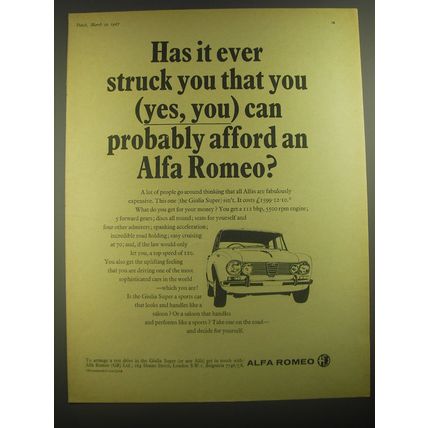 1967 Alfa Romeo Giula Super Car Ad - Has it ever struck you that you (yes, you)