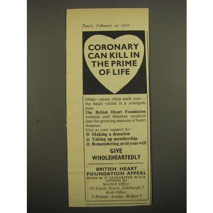1967 British Heart Foundation Appeal Advertisement - Coronary can kill