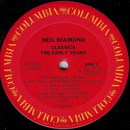 1983 Columbia stereo LP #PC-38792 - Neil Diamond - "Classics - The Early Years"