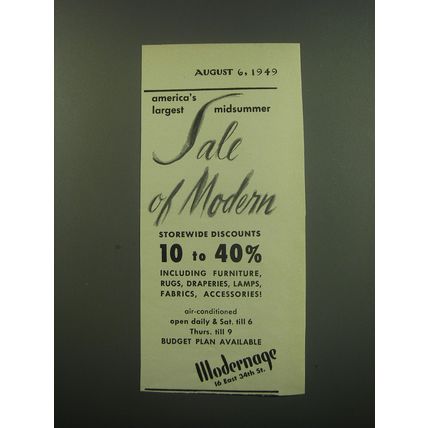 1949 Modernage Furniture Advertisement - America's largest midsummer sale of mod