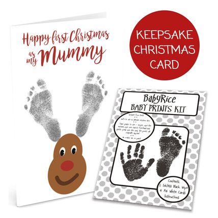 Baby's First Christmas Card for to Mummy Handprint & Footprint Stocking Filler