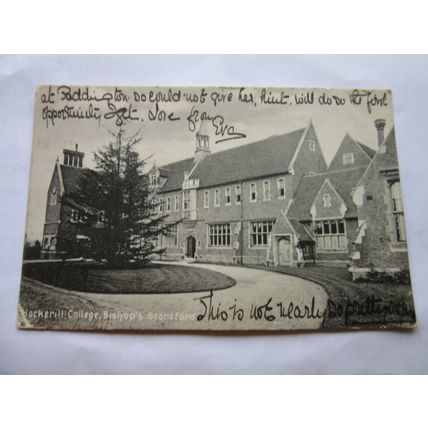 HOCKERILL COLLEGE, BISHOP'S STORTFORD, HERTFORDSHIRE used postcard 1904? pm =