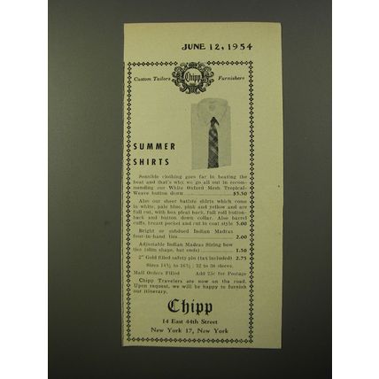 1954 Chipp Fashion Ad - Summer Shirts