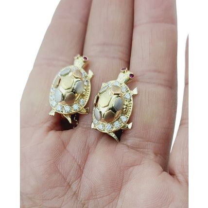 New Multi Tone 3D Lucky 1 inch Large Turtle Earrings Real 14K Gold 13.8 Grams