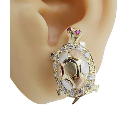 New Multi Tone 3D Lucky 1 inch Large Turtle Earrings Real 14K Gold 13.8 Grams