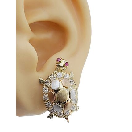 New Multi Tone 3D Lucky 1 inch Large Turtle Earrings Real 14K Gold 13.8 Grams