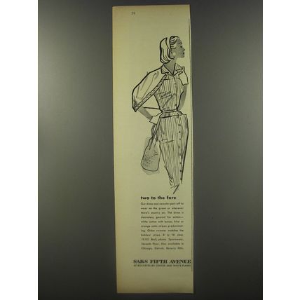 1956 Saks Fifth Avenue Dress and Sweater Ad - Two to the fore