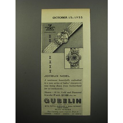 1955 Gubelin Watches Ad - Joyeux Noel