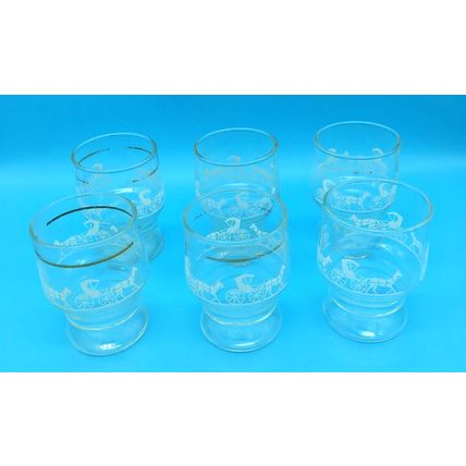 Vintage Anchor Hocking Amish Horse & Buggy Lowball Orange Juice Glasses Set of 6