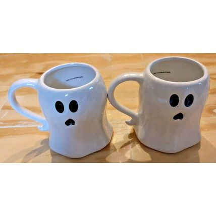 Halloween Ceramic "BOO" Ghost Figural Mug Spooky! 4.5" (SET OF 2) NEW!
