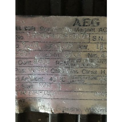 AEG ASAI MODICON S74D-E00-F010 AC SERVO MOTOR, 230VAC,1800-RPM,4.43HP,13.8A,TD