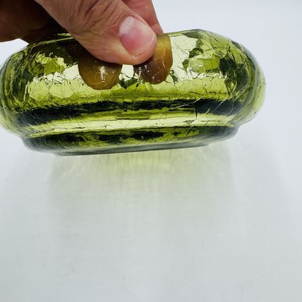 Viking Art Glass Cigar Ashtray Green Crackle MCM Vintage 7in