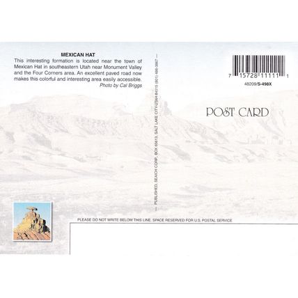 Mexican Hat Rock Monument Valley Utah Arizona United States Postcard unused VGC