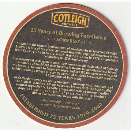 BEER MAT - COTLEIGH BREWERY - COTLEIGH 25 - (Cat 039) - (2005)