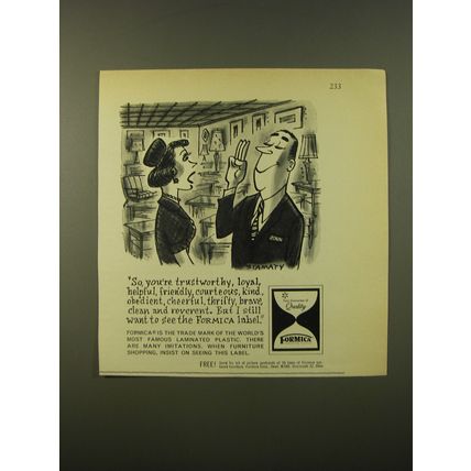 1961 Formica Laminated Plastic Advertisement - So you're trustworthy, loyal