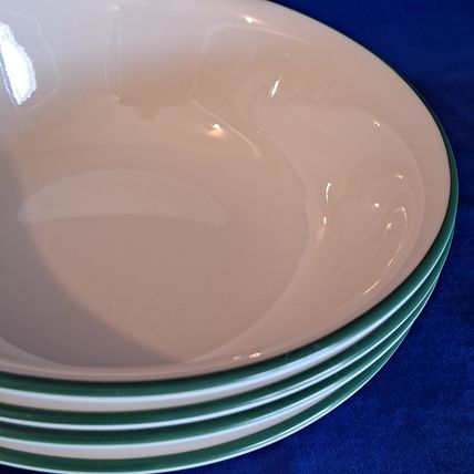 Lt 4 CORELLE Vitrelle Corning SGARDEN HOME 6 1/4" CEREAL BOWLS Beige Green Rim