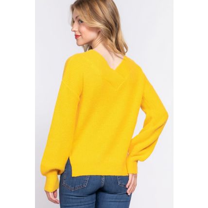 Women's Long Sleeve Double V Neck Sweater
