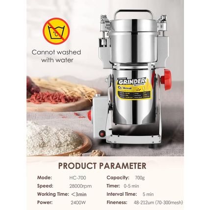 CGOLDENWALL 700G Electric Grain Grinder Mill Safety Upgraded 2400W High-Speed Sp