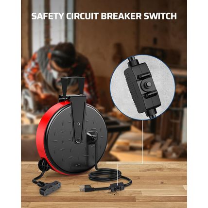 DEWENWILS 30 Ft Retractable Extension Cord Reel, Ceiling or Wall Mount 16/3 Gaug