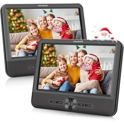 FANGOR 7.5 Inch Dual Car DVD Player, Portable DVD Player for Car with 5 Hours Re