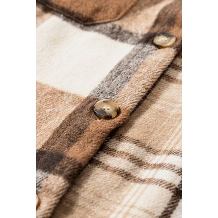 Light French Beige Flannel Plaid Double Flap Pocket Shacket