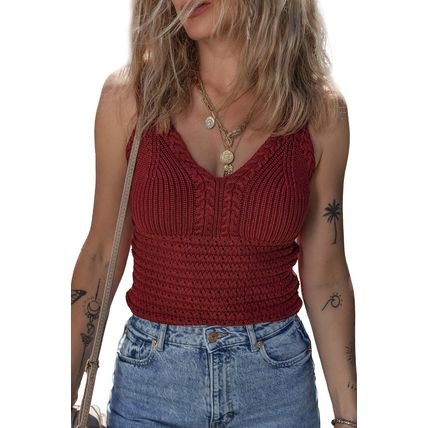 Burgundy Cable Knit Pointelle Slim Fit V Neck Sweater Vest