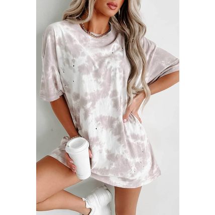 White Tie-dye Round Neck Short Sleeve Top