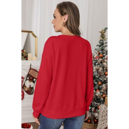 Red Plain Crew Neck Pullover Sweatshirt