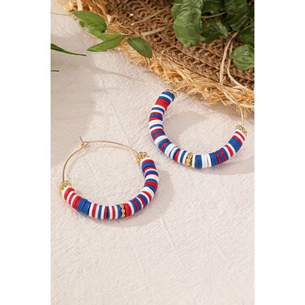 Dark Blue American Flag Inspired Beaded Large Hoop Earrings