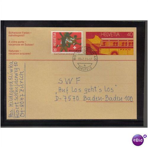 1979 SWITZERLAND P/PAID PC UPRATED ZURICH 40 H PMK
