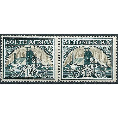 South Africa 1936 SG57dw 1 1/2d Green & Bright Gold INV PAIR Mounted Mint .. ..