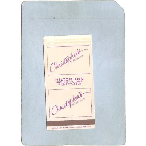 IA Sioux City Matchbox Matchcover Christopher's At the Hilton Hilton Inn s~160